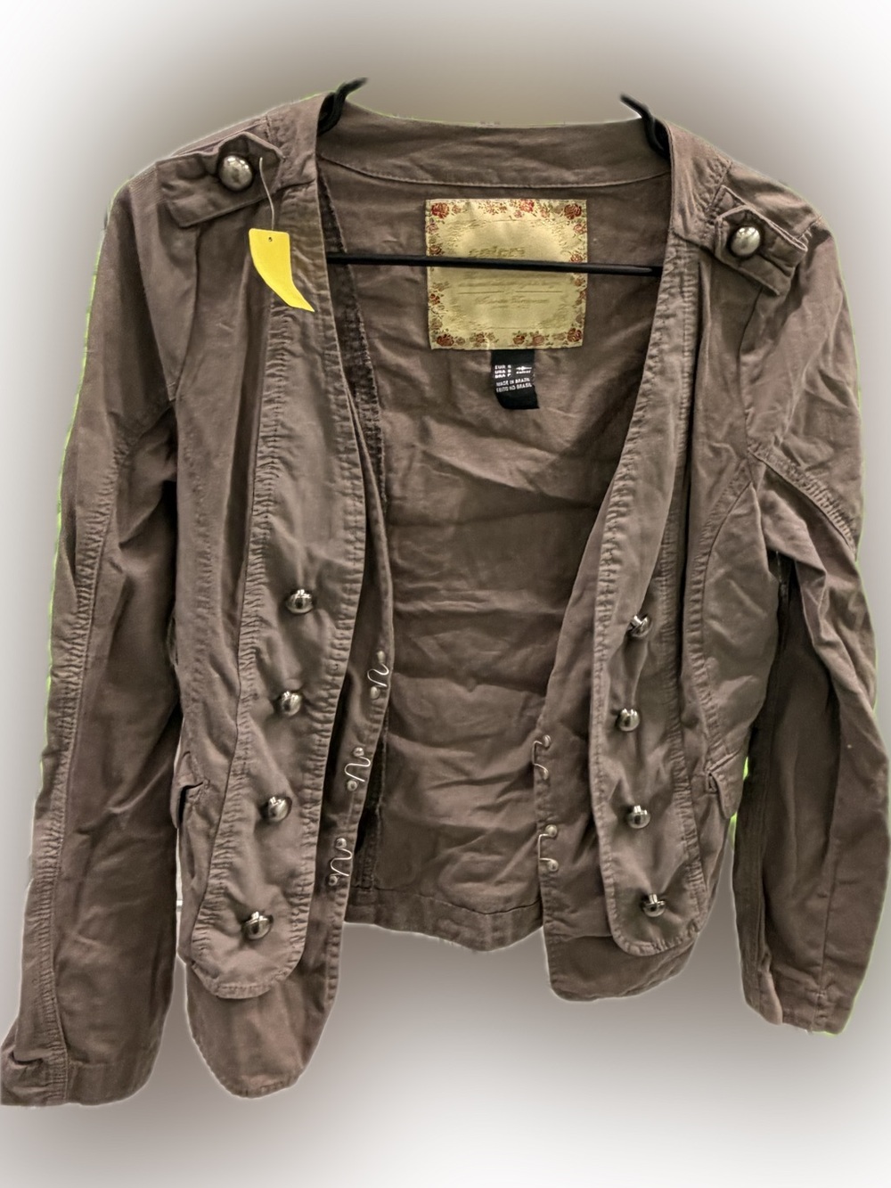 Women's Military-Style Button Front Blazer Jacket - Brown